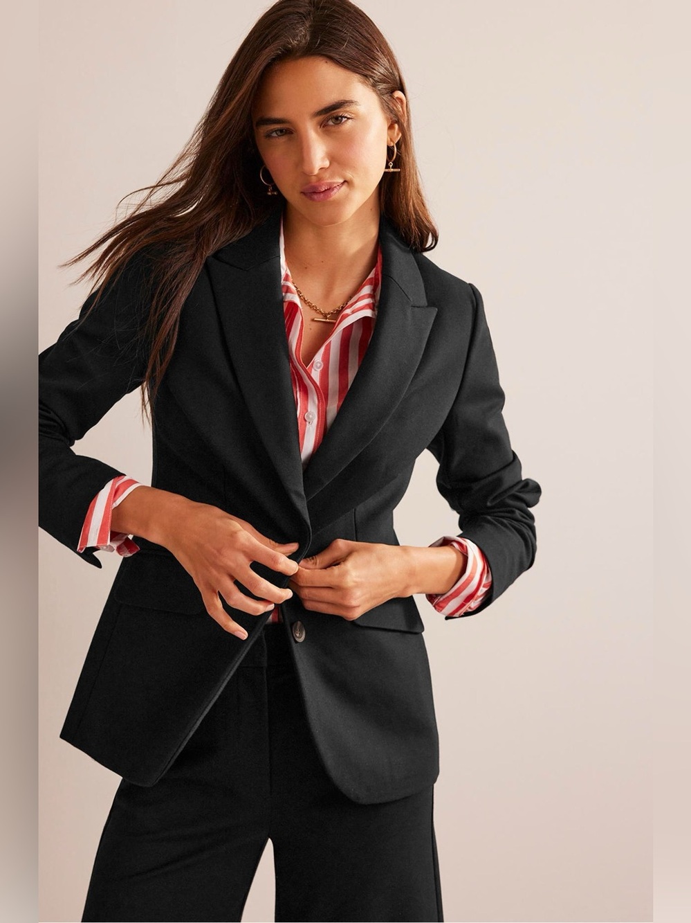 Boden Elizabeth Ponte Blazer Solid Black Minimalist Clean Girl Classic Chic